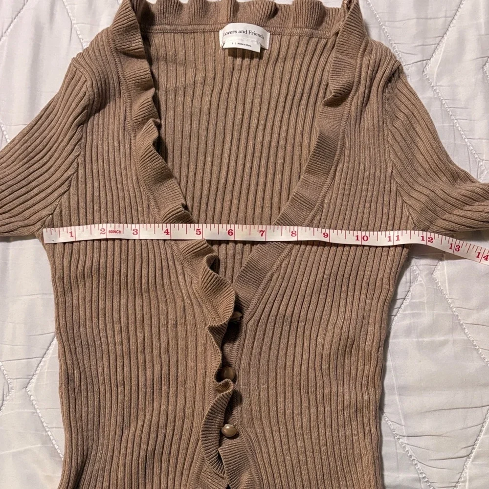 Lovers + Friends Ruffled Tan Cardigan - Picture 4 of 7